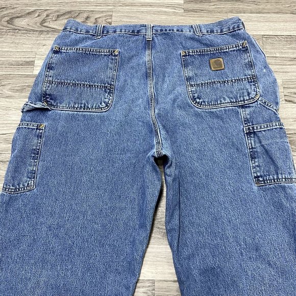 CARHARTT Original Dungaree Fit Straight Leg Blue Denim Jeans Mens Size 40 W 36 L - Picture 7 of 12